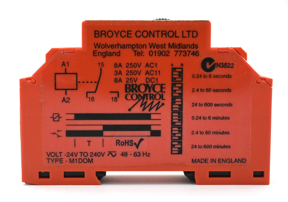 BROYCE CONTROL M1DOM MULTI FUNCTION TIME DELAY RELAY 24-240V 48-63HZ
