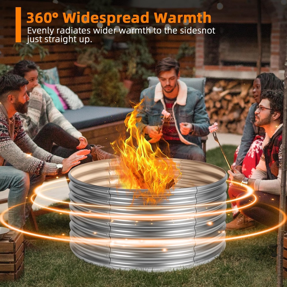 48 inch Fire Pit Ring, 4FT Galvanized Fire Ring, Wood Burning Fire Pits Ring,...