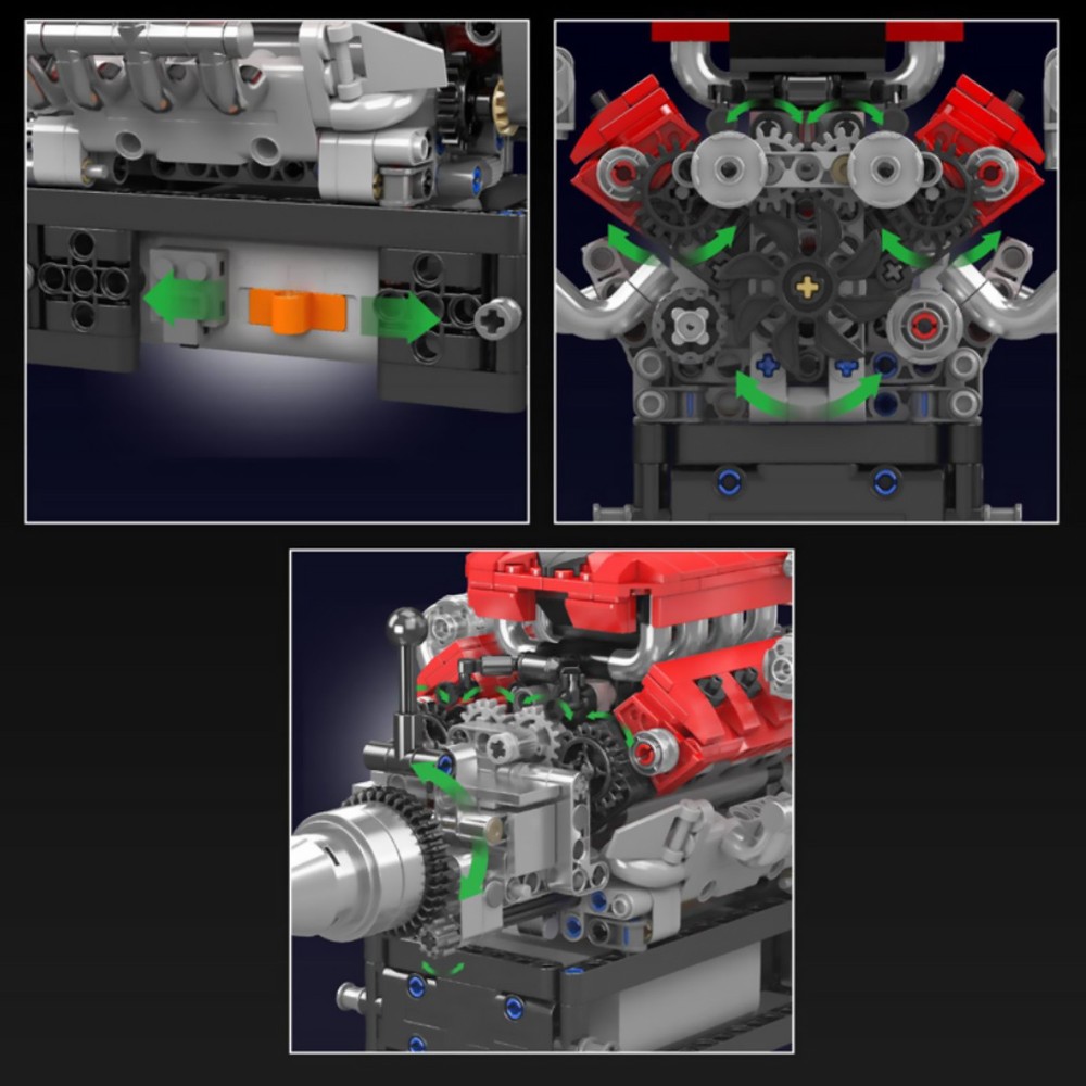 V8 Engine Motor Mechanical Engineering Model Building Block Toy Collection New