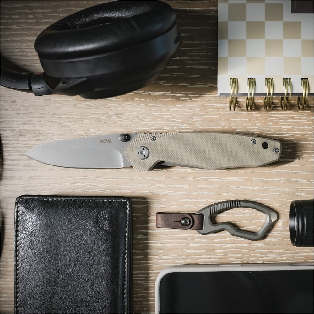 KOVA Dune Folding Knife – 3″ Drop-Point Blade, G10 Handle, Frame Lock 4.8 oz
