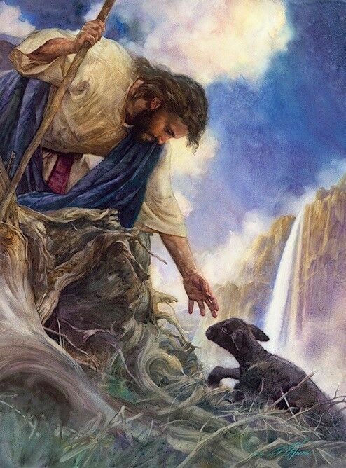 UNIQUE RESCUING A LAMB Jesus Reaching for Black Lost Lamb 8 x 10 PRINT