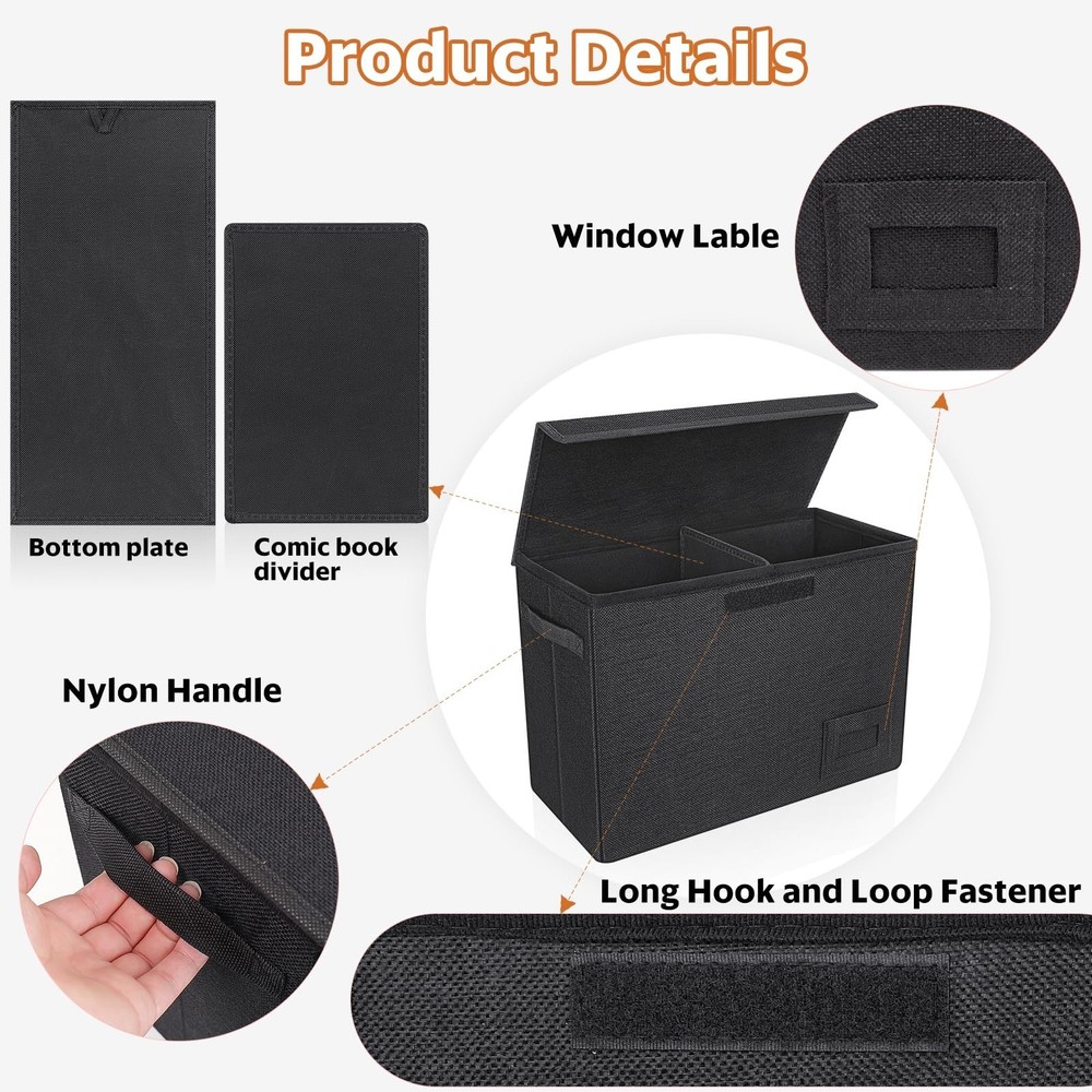 2-Pack Comic Book Storage Boxes, Collapsible Comics Book Case with Dividers and