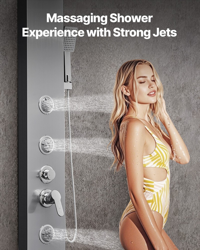 VEVOR Shower Panel Tower System Stainless Steel Column Rainfall Head Massage Jet