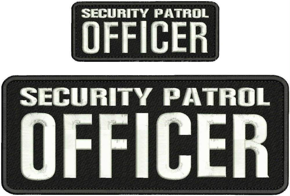 SECURITY P OFFICER EMBROIDERY PATCH 4X10 & 2X5 HOOK ON BACK  BLK/WHITE