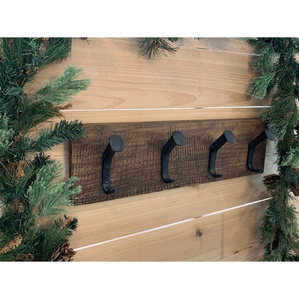 Rustic Farmhouse Christmas Stocking Wall Holder - 4 Hook - Dark Walnut