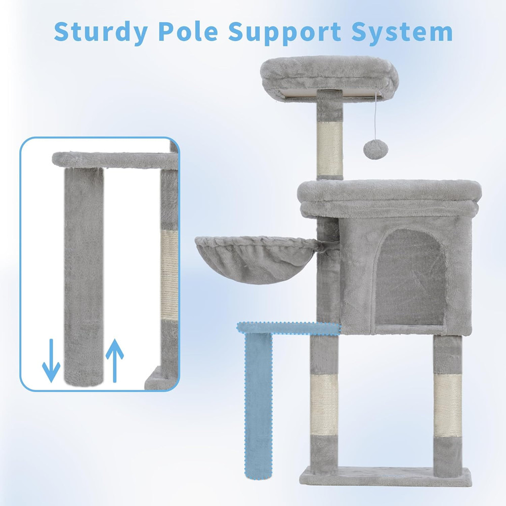 Cat Tree Tower, Scratching Posts with Cozy Condo, Padded Bed, Hammock, Plush Per