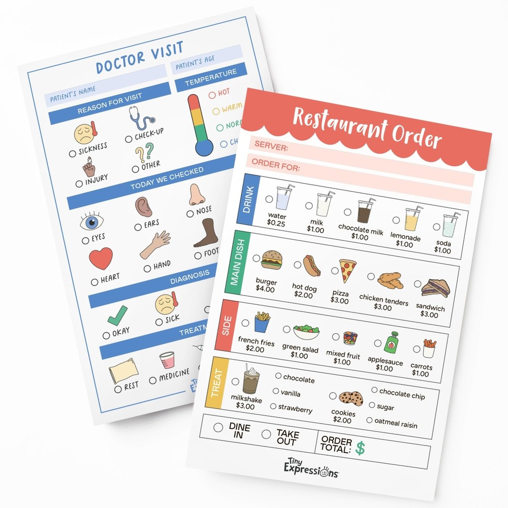 Tiny Expressions Playtime Notepads - 2-Pack Kids Pretend Play Notepads - 40 P...