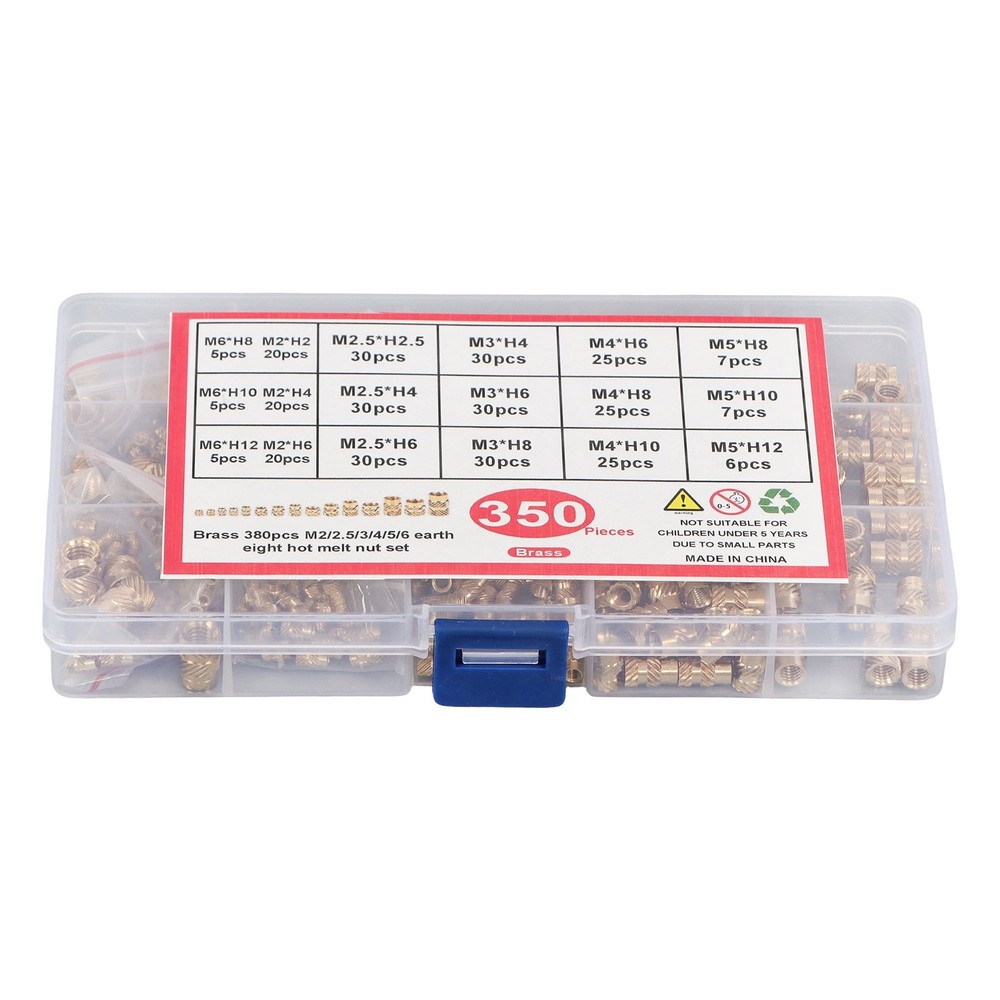 M2 M2.5 M3 M4 M5 M6 Threaded Inserts, 350Pcs Female Thread Knurled Nuts Kit