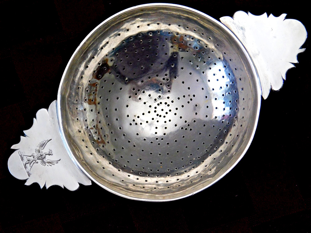 Antique Silver Lemon Tea Strainer Eagle Crest and Touch Marks
