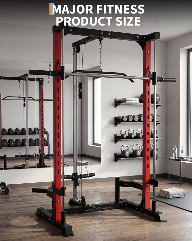Smith Machine 1000LBS Multi-Functional Home Squat Rack W LAT-Pull Down System