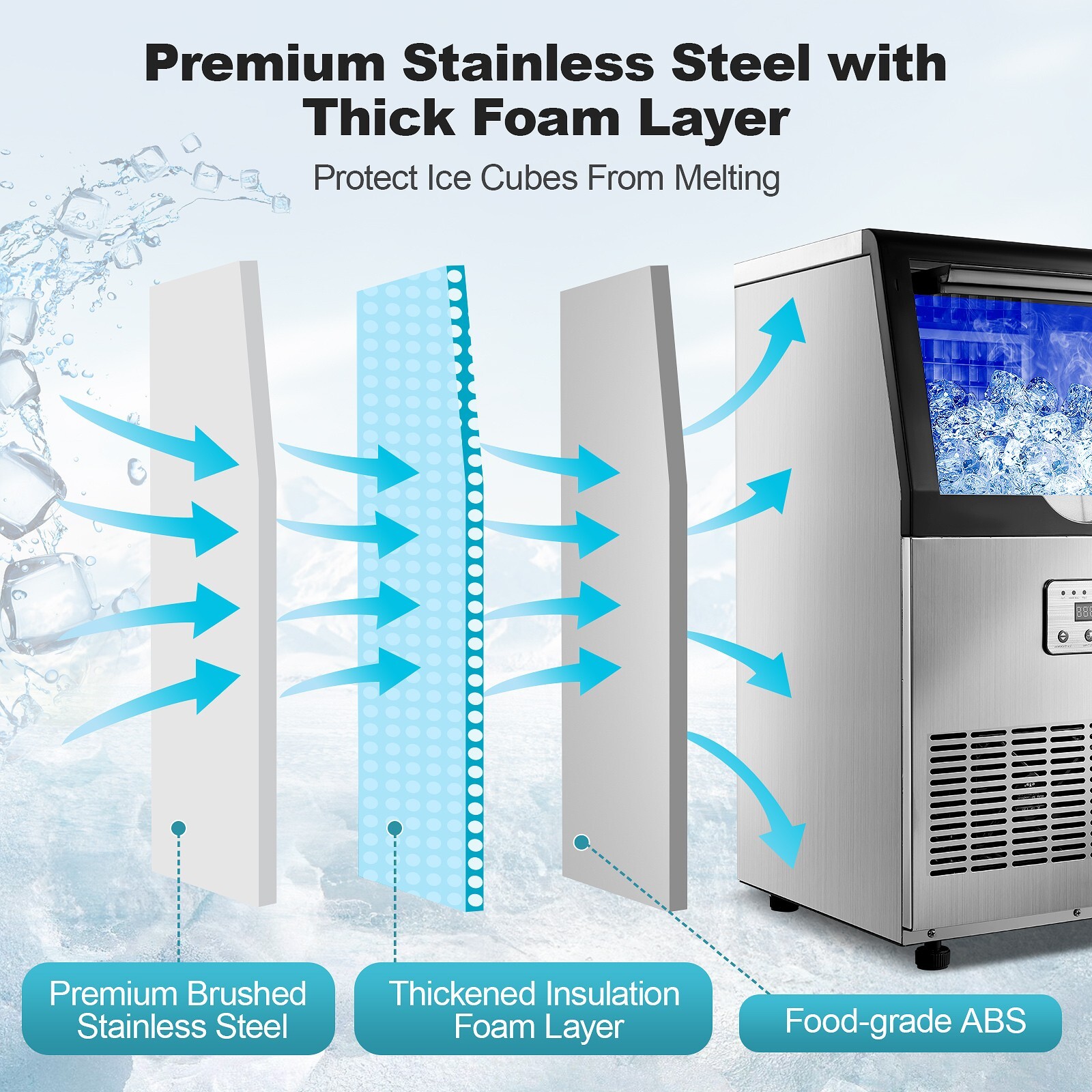 Commercial Ice Maker 100lbs Ice Built-in/Freestand Cube Machine Restaurant New