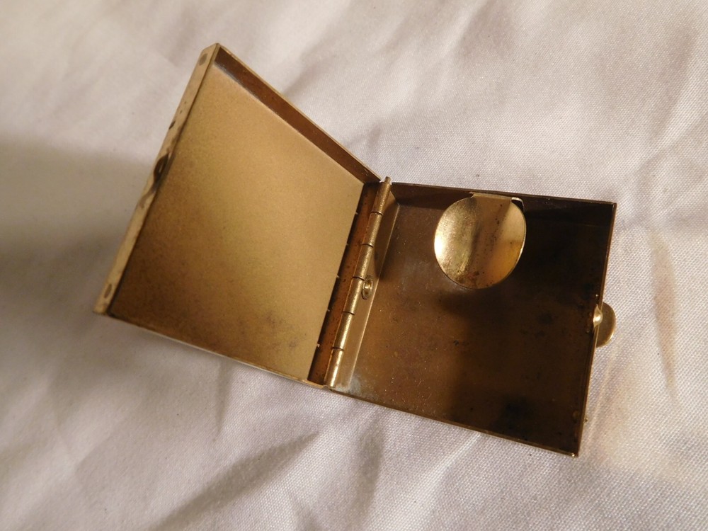 Vintage Brass Ashtray Case w/ Holder & Handle