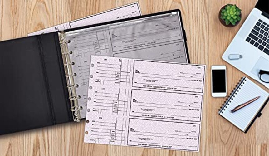 7 Ring Executive Check Binder with Zipper Pouch, Padded Black Textured