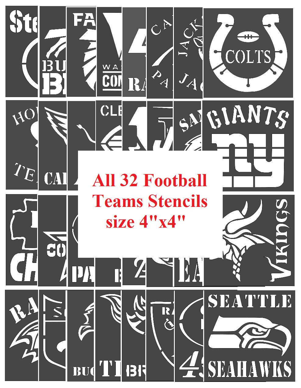 Plastic Stencil Set - All 32 Football Teams 4"x4" (SBSX1)*****