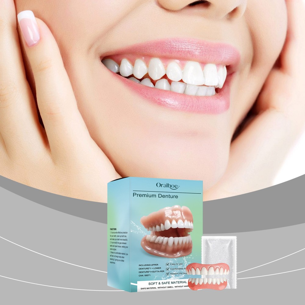 Flexible Silicone Premium Denture - Full Set Top Bottom Teeth For Men And Women
