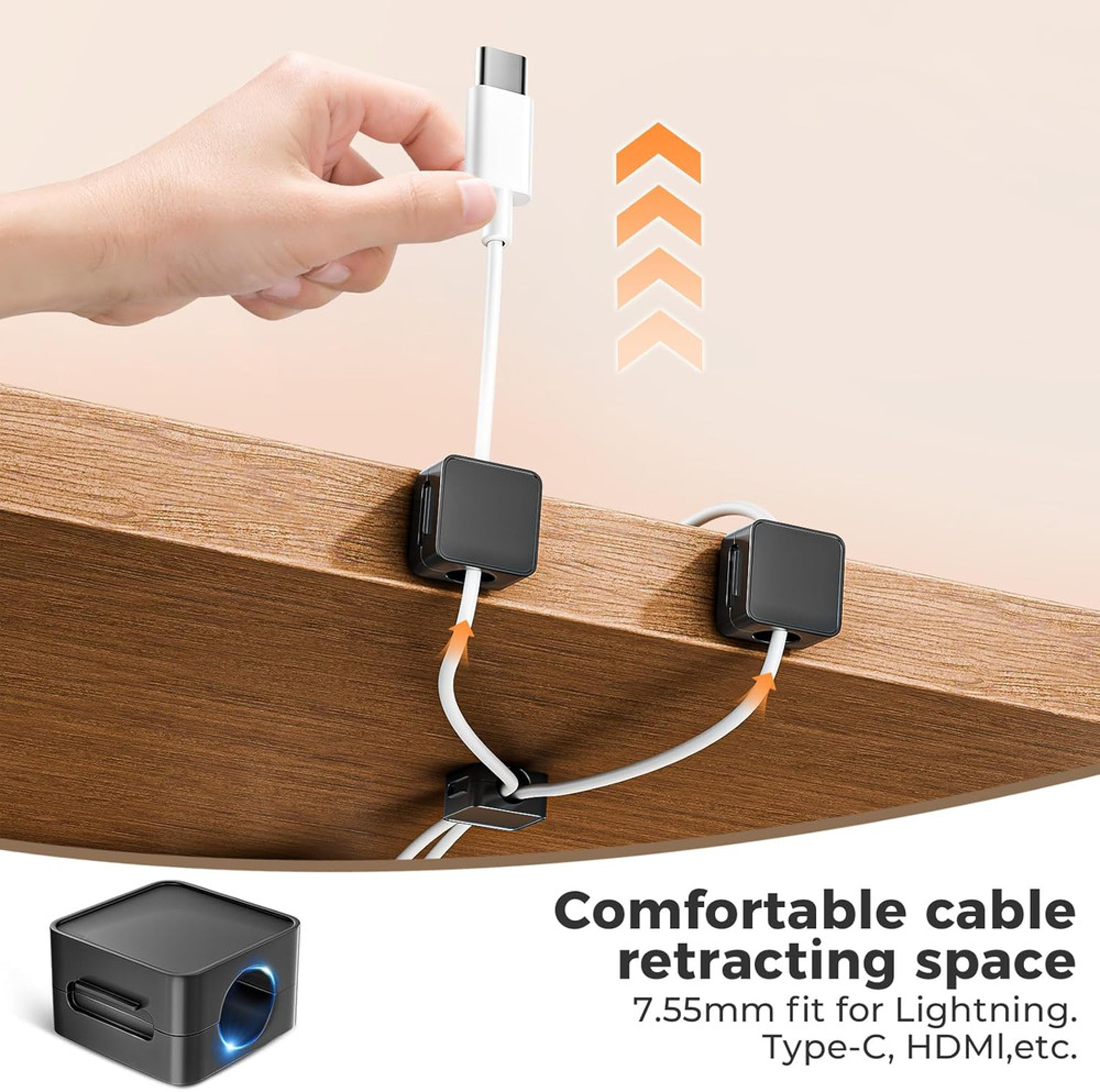 8 Pack Magnetic Cord Organizer Holder, Adjustable Cable Clips, Strong Adhesive D