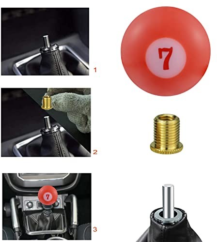 Round Ball Shift Knob, Gear Shifter Knobs with 3 Adapters Head Orange Red