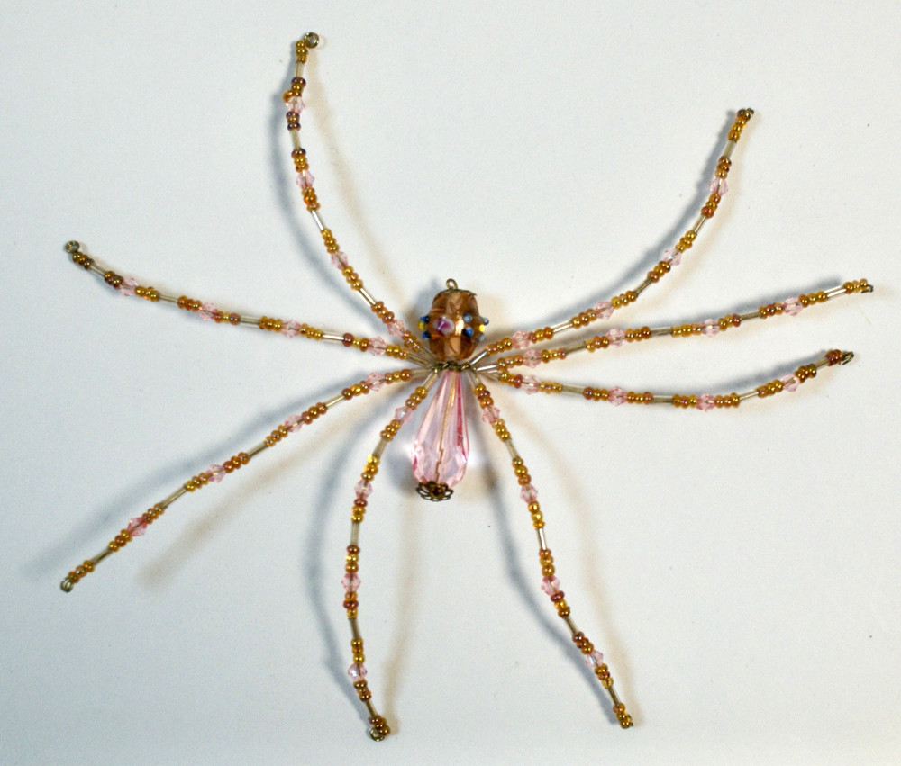 4 x Large Hand Crafted Beadwork Spiders, Moveable Wire Legs, Approx. 7" Wide