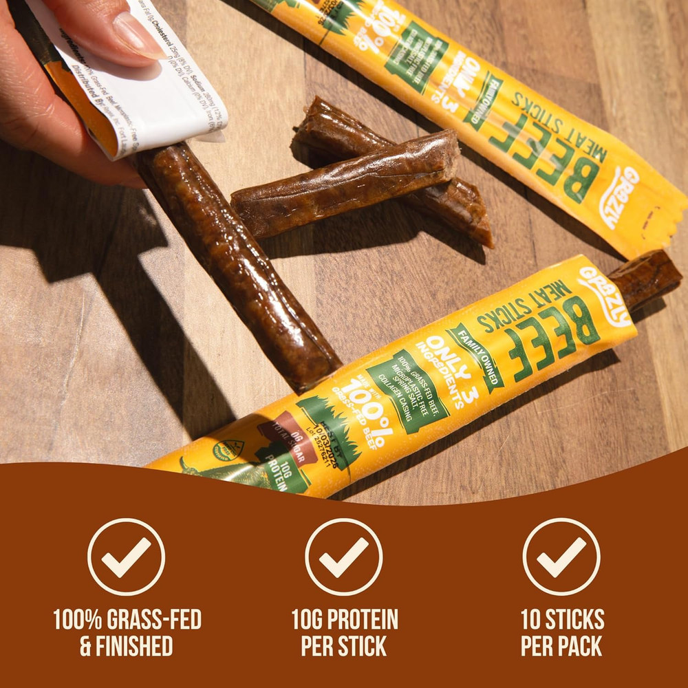 Grass-Fed Beef Sticks – Made with Only Beef, Spring Salt & Collagen Casing – Cle