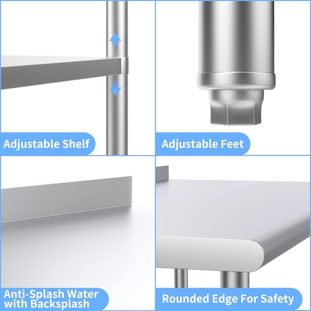 60'' x 24'' Stainless Steel Table for Prep & Work with Adjustable UnderShelf