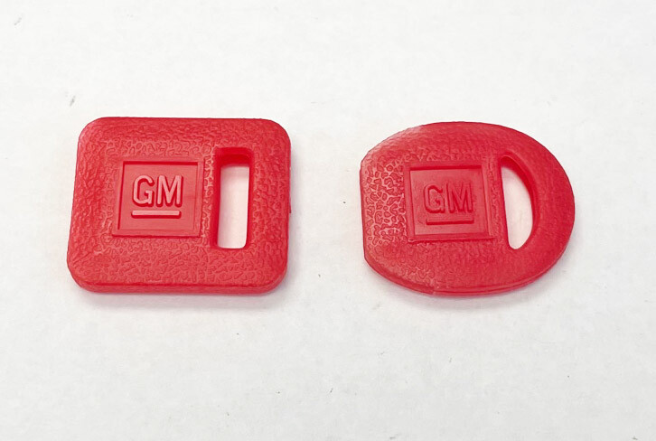NOS GM Ignition Door Trunk Lock Late Key Blank Boot Covers Case Molded RED
