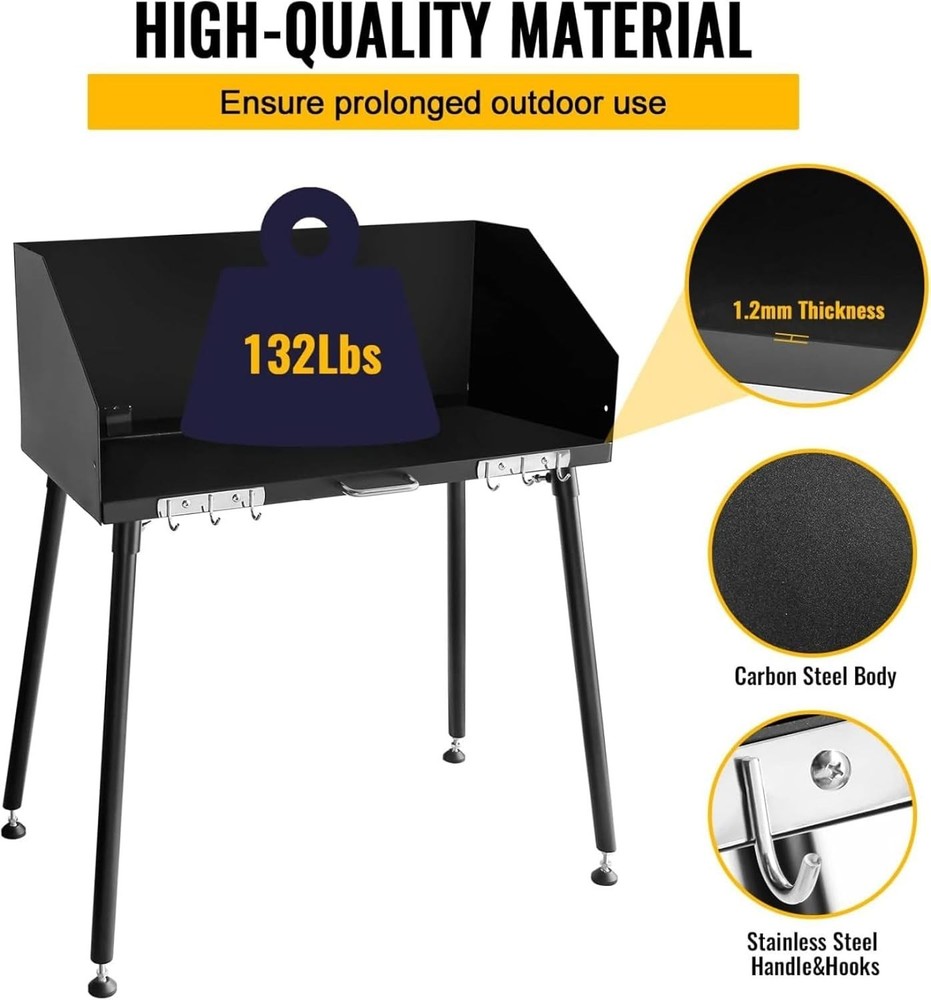 Camp Cooking Table with Foldable Three-Sided Windscreen and Legs