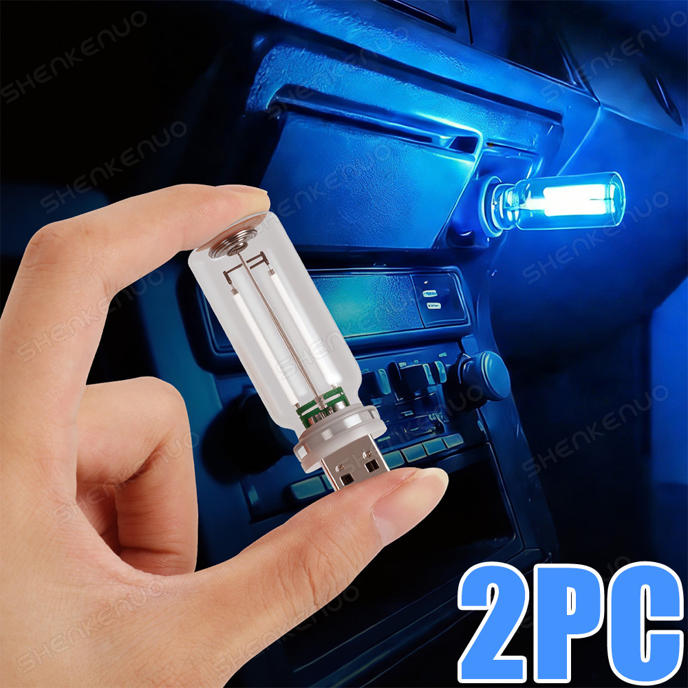 USB Glass Bottle Atmosphere Night Light – Touch Switch Dimmable LED Blue Bulbs