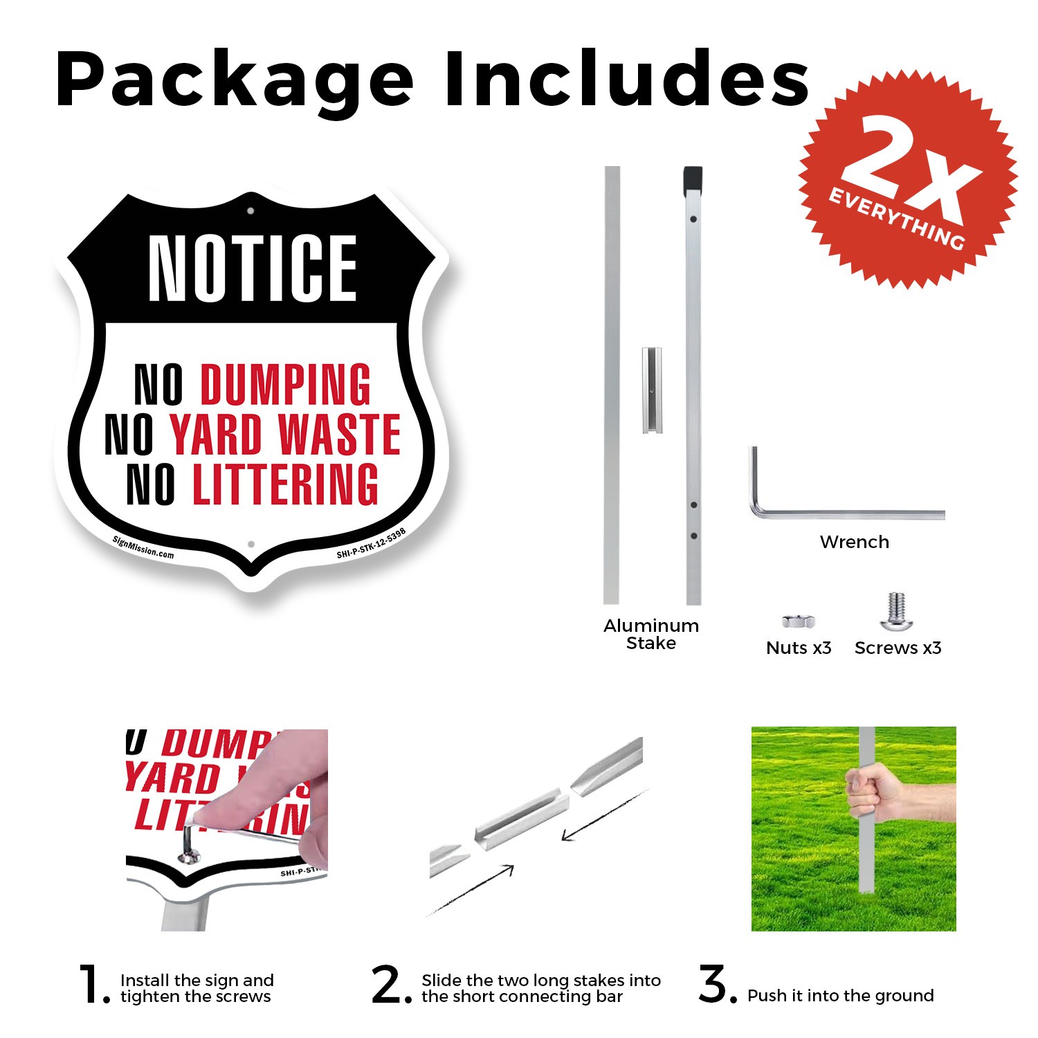 Notice No Dumping No Yard Waste No Shield Shaped Sign With Stake