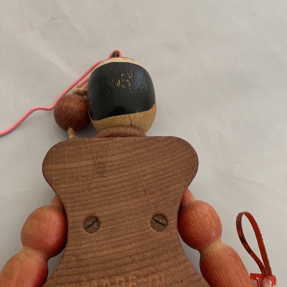 Vintage Wooden Pull String Toy Puppet Boy Jointed Jumping Jack 7" Austria