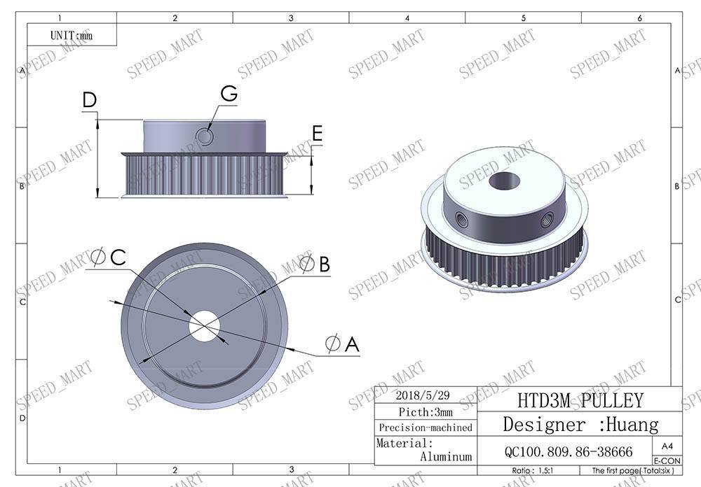 HTD 3M Timing Pulley 48T 15mm Bore for Stepper Motor 3D Printer 11mm Width