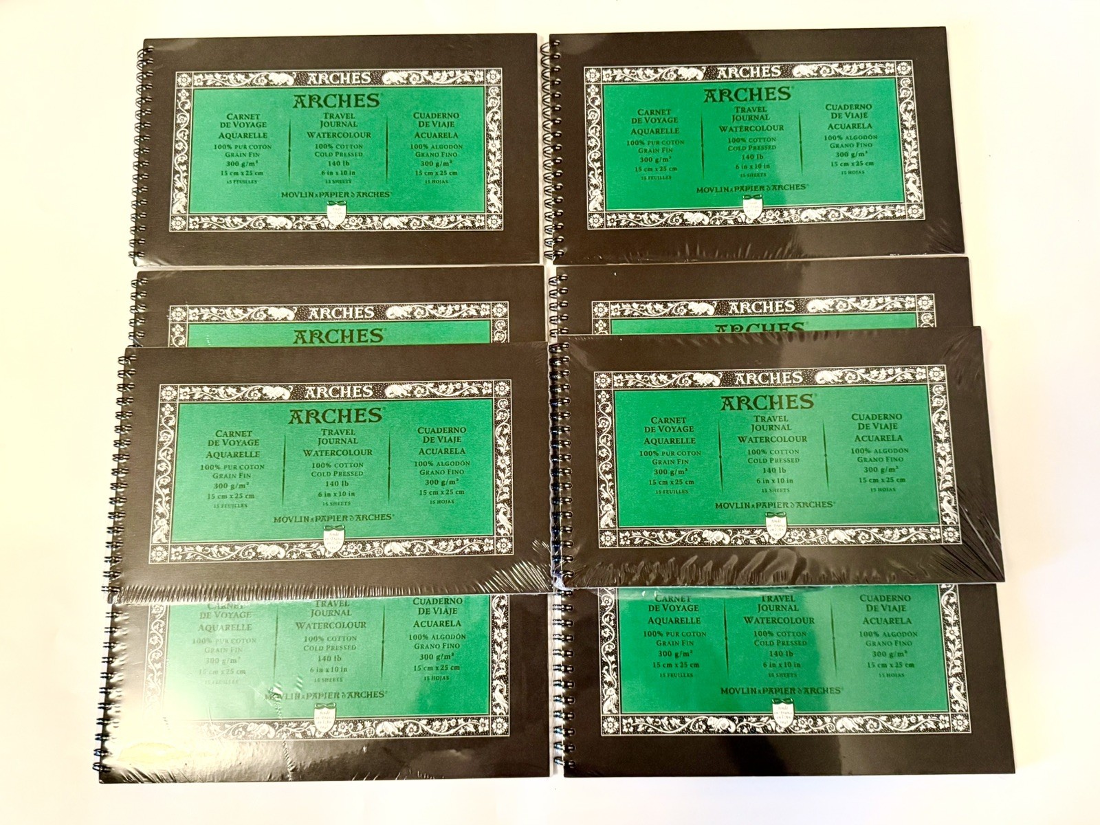 LOT OF 8 ARCHES 6 X 10 Travel Journal HOT & COLD PRESSED Watercolor Paper  *NEW!