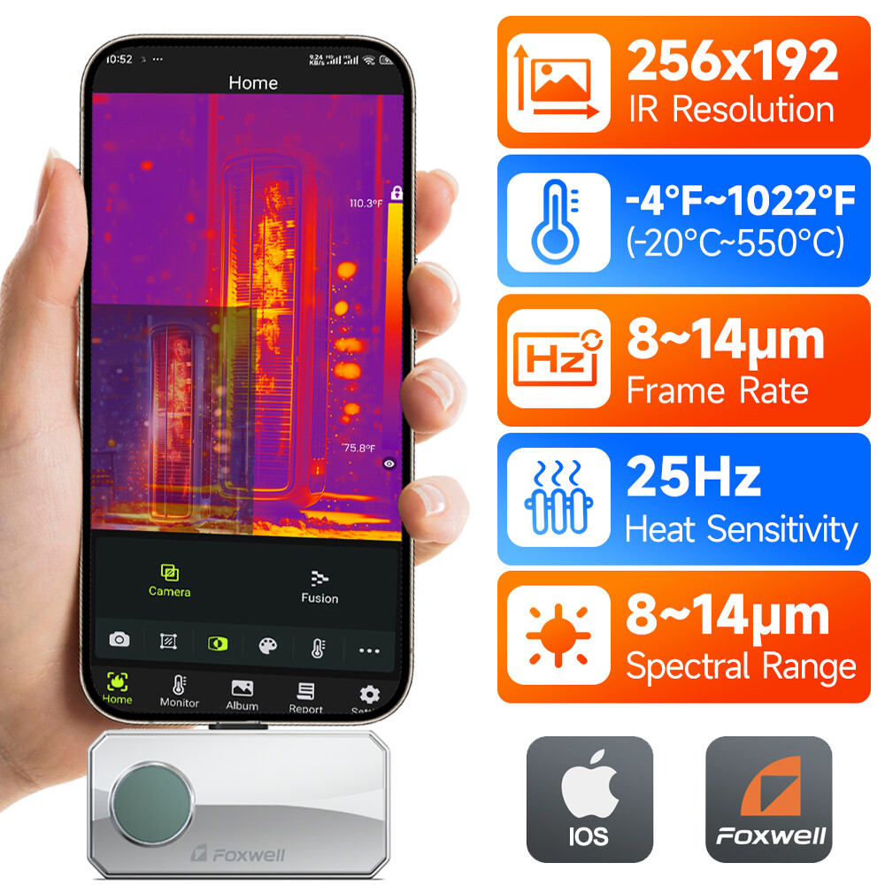 RT100 Thermal Imaging Camera 256x192 IR Resolution Thermal Imager For IOS System