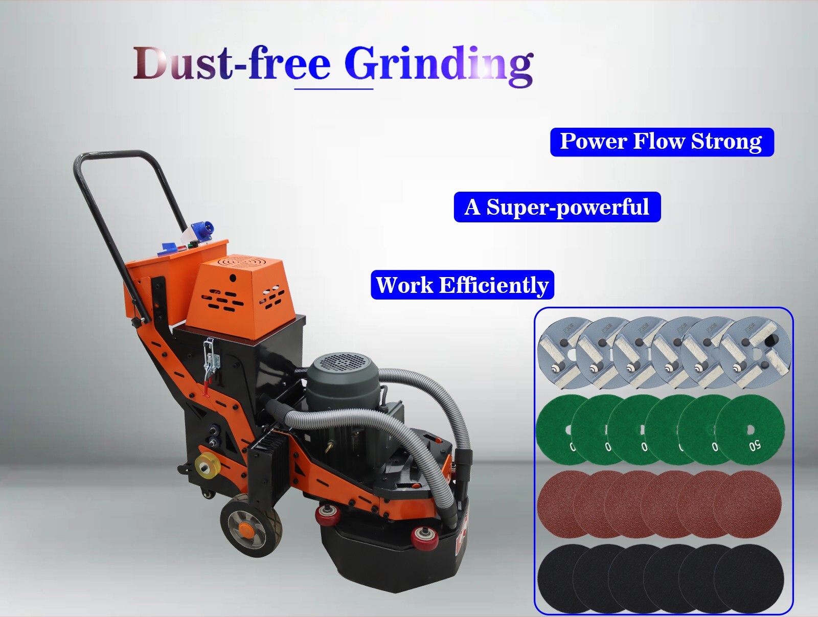 Hand-push Cement Concrete Ground Grinder Polishing Buffer Machine 220V w/6 Discs