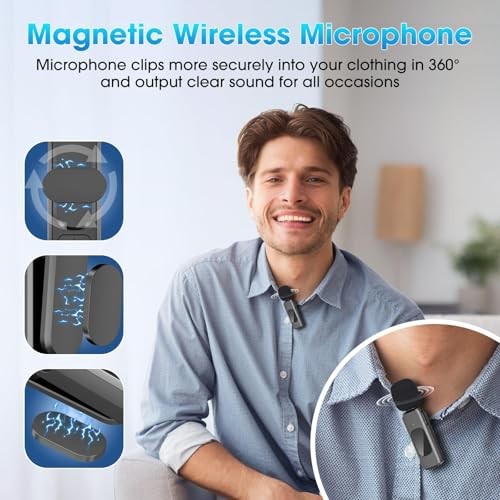 3 in 1 Wireless Lavalier Microphone for USB Lightning Black