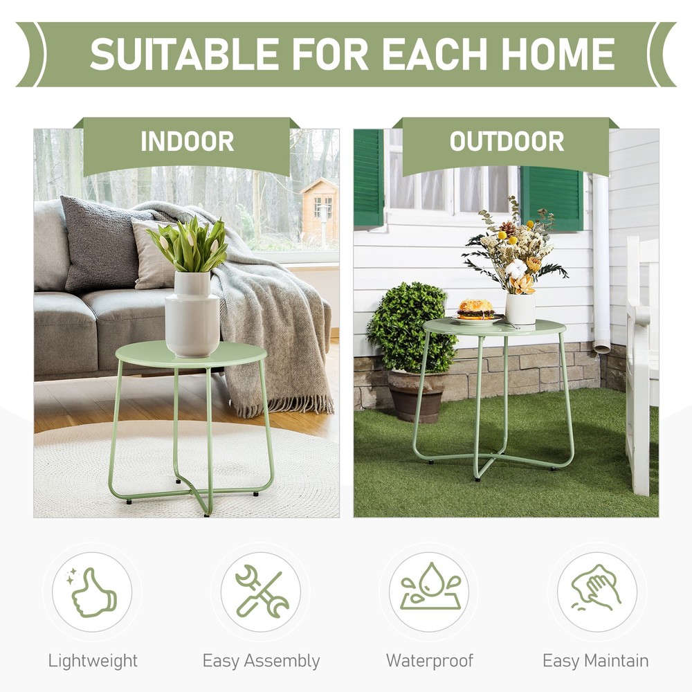 Small Patio Side Table, Waterproof Round Metal Coffee Table