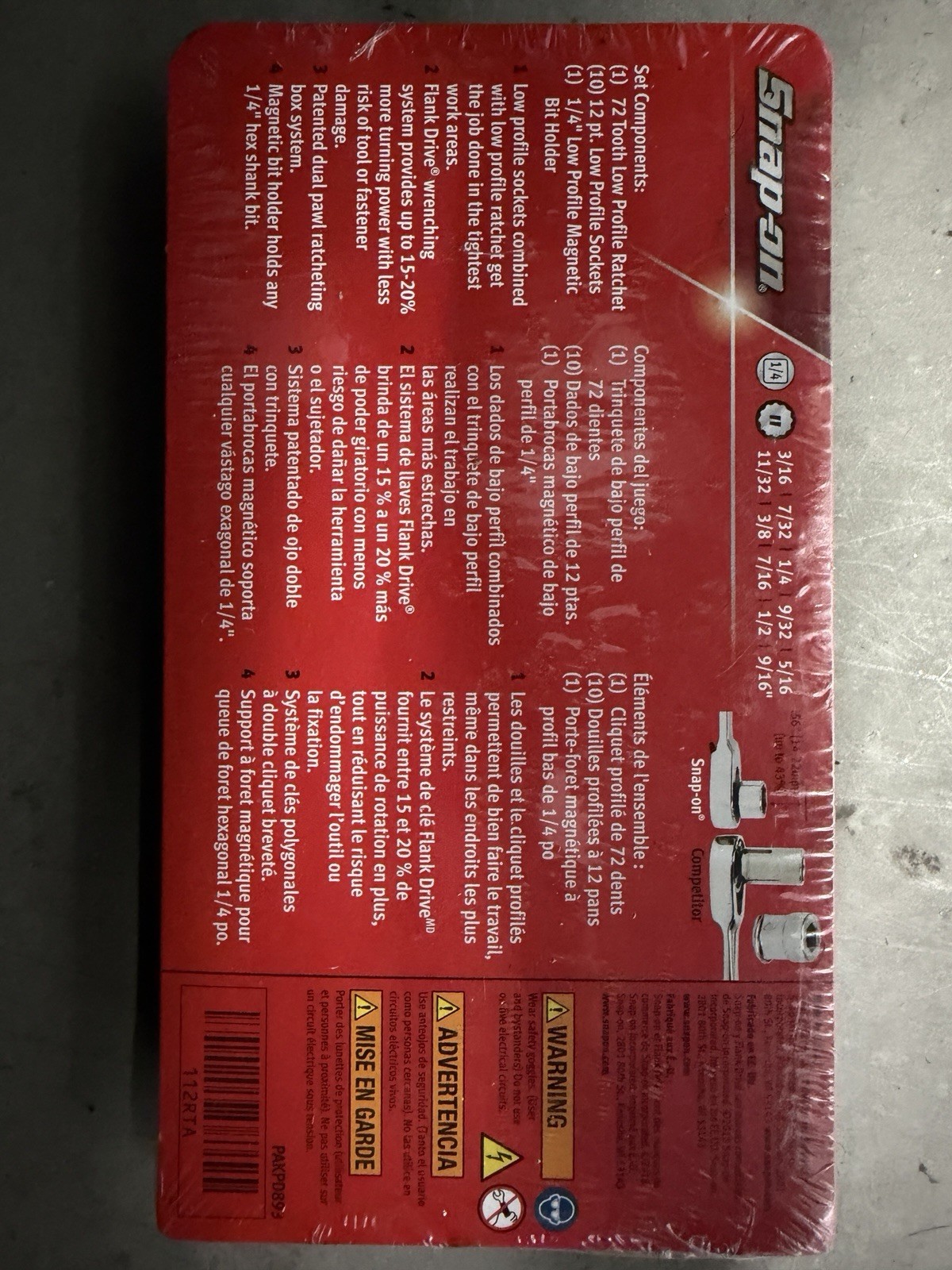 Snap-On 12 pc 1/4" Drive 12-Point SAE Flank Drive Low Profile Ratchet/Socket Set