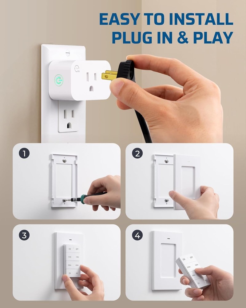 2 Pack Indoor Outlet Timer with Remote Control, 15A Countdown for Appliances