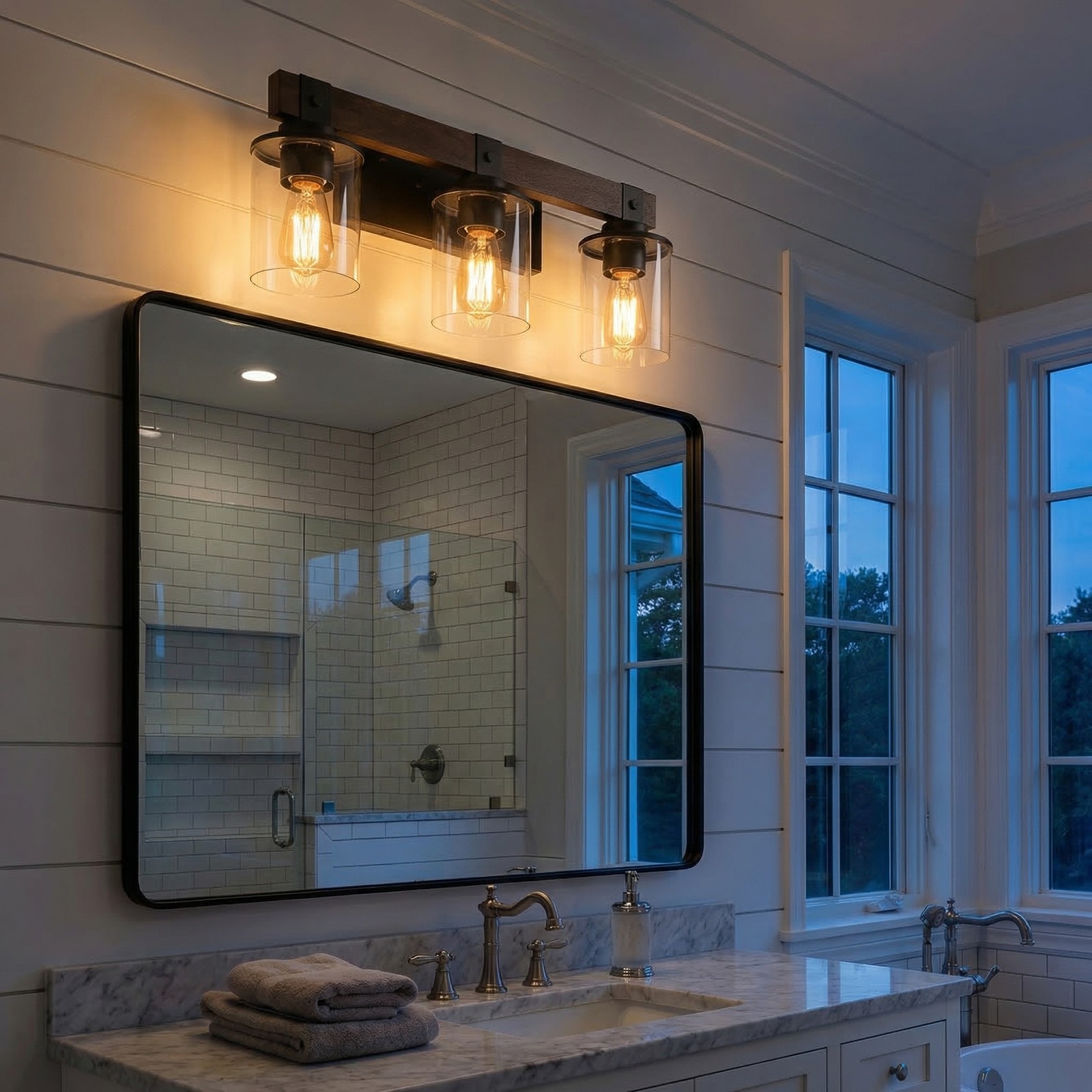 19" Vintage Vanity Light Bathroom Mirror Wall Lamp 3 Lights Rustic Wood Fixture