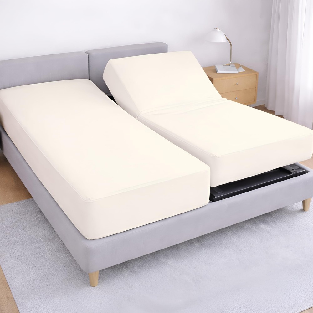 Split King Fitted Sheets for Adjustable Beds, Premium Hotel Quality Brushed M...