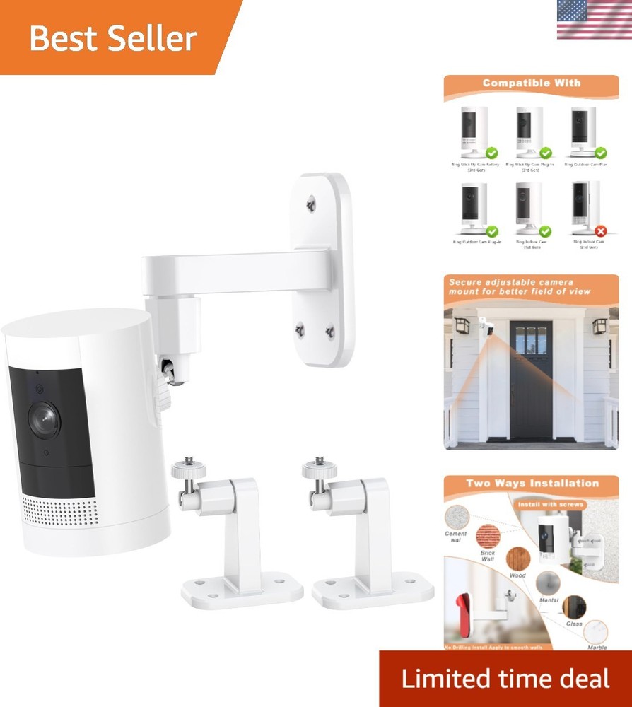 2-Pack Adjustable Ring Camera Wall Mount - 360° Rotation, No Drill Installation
