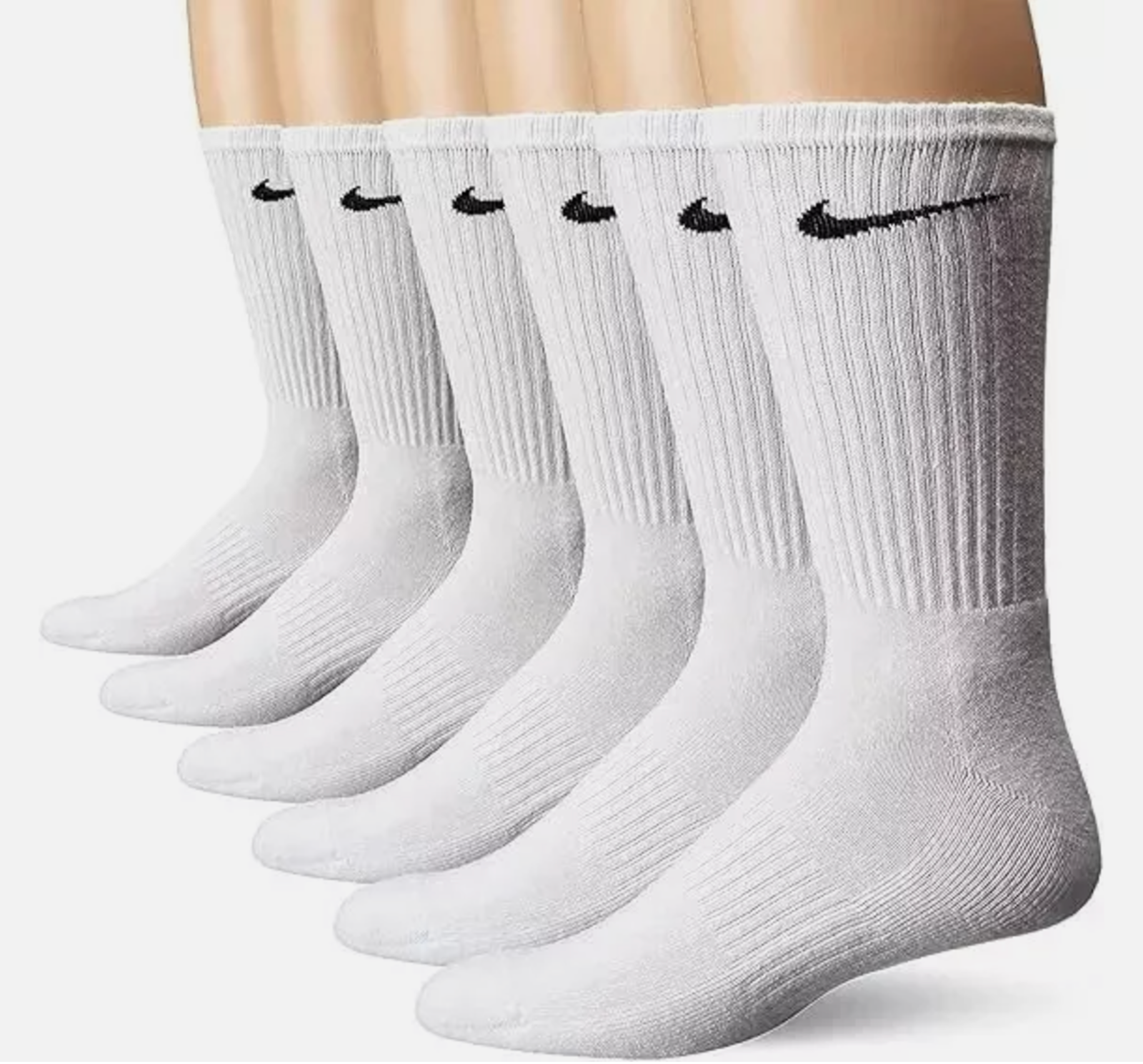 AUTHENTIC Nike Men's Everyday Training Crew Socks 6-PAIRS WHITE MEDIUM 6-8