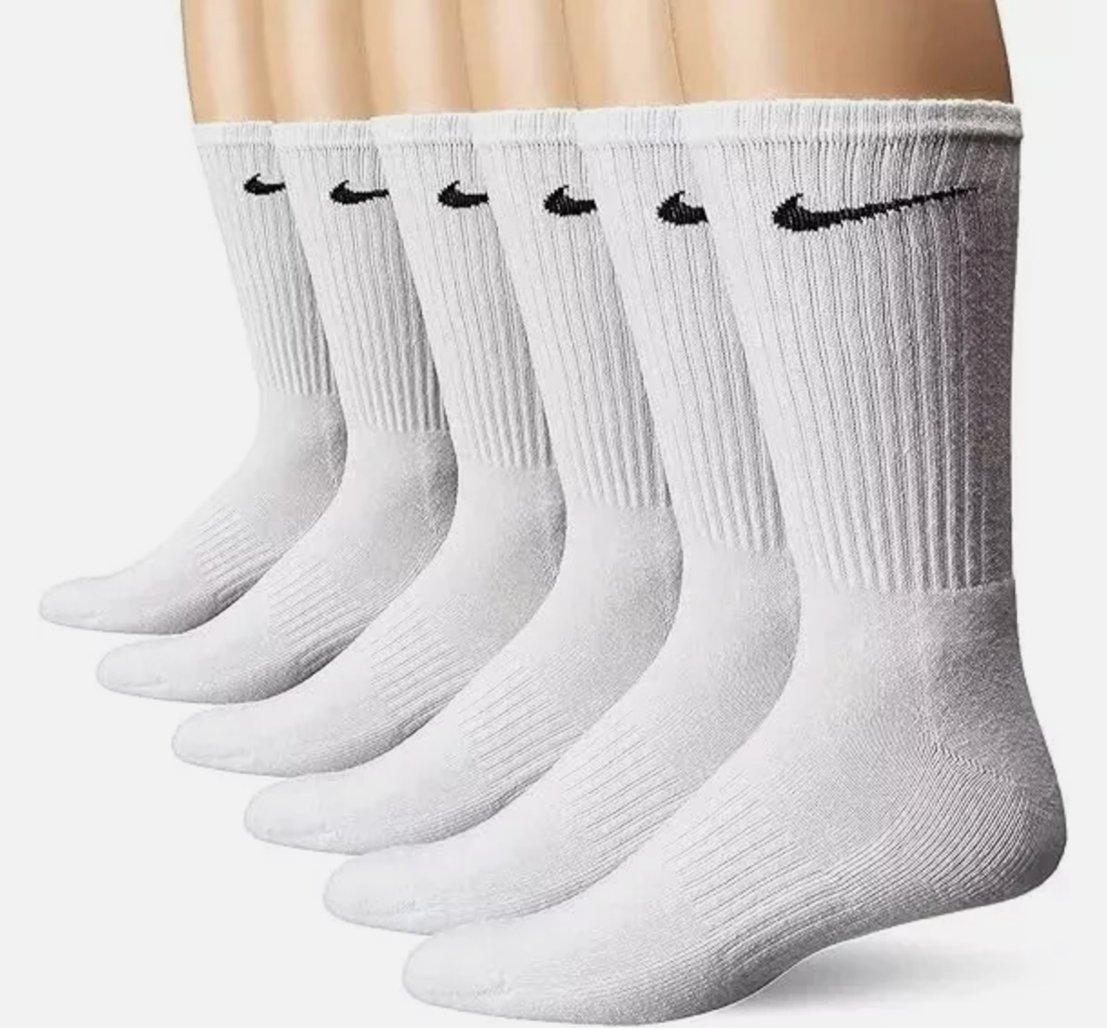 AUTHENTIC Nike Women's Everyday Training Crew Socks 6-PAIRS WHITE MEDIUM 6-10