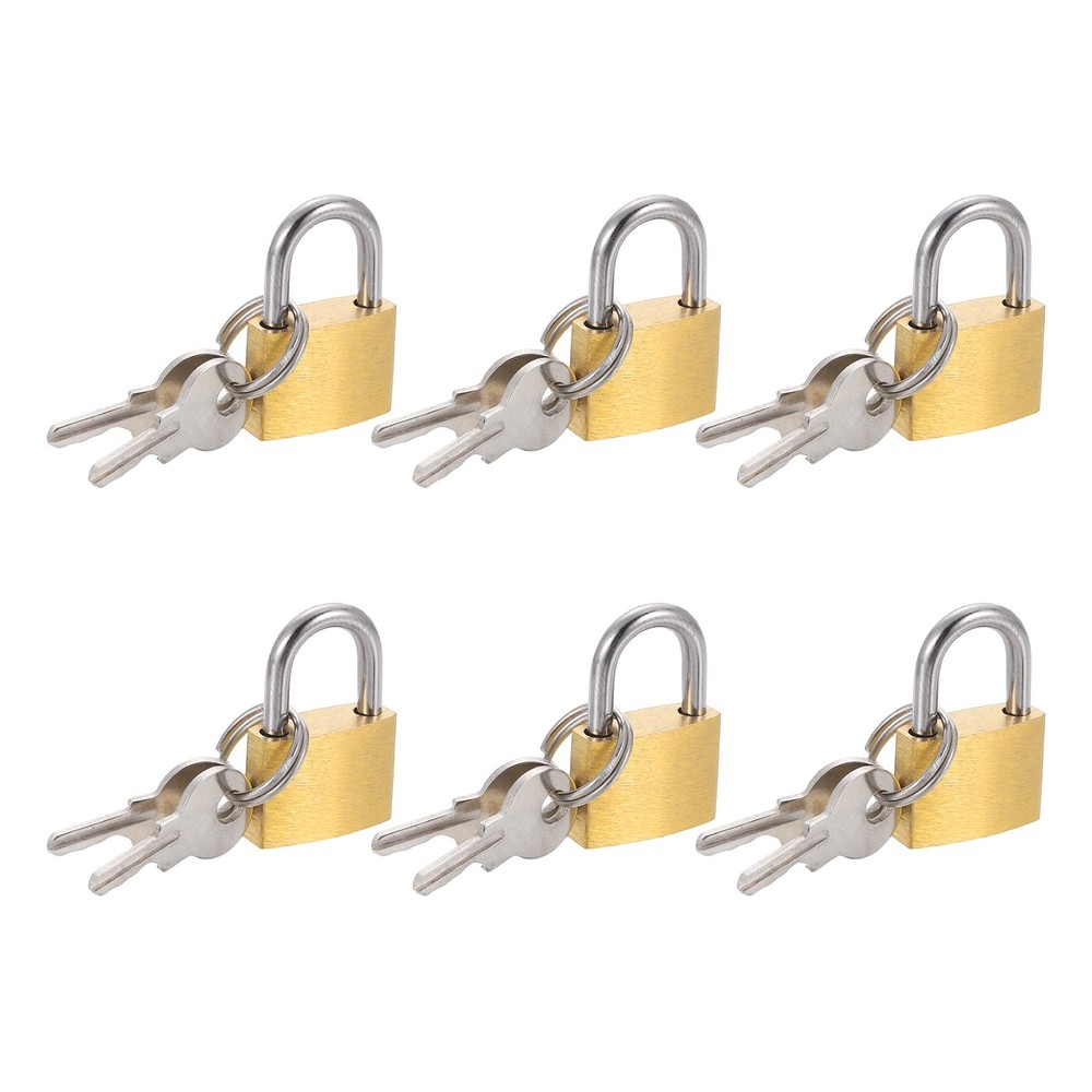 6Pcs Solid Brass Padlock with Key 11/16" Wide Body Small Locks Lock