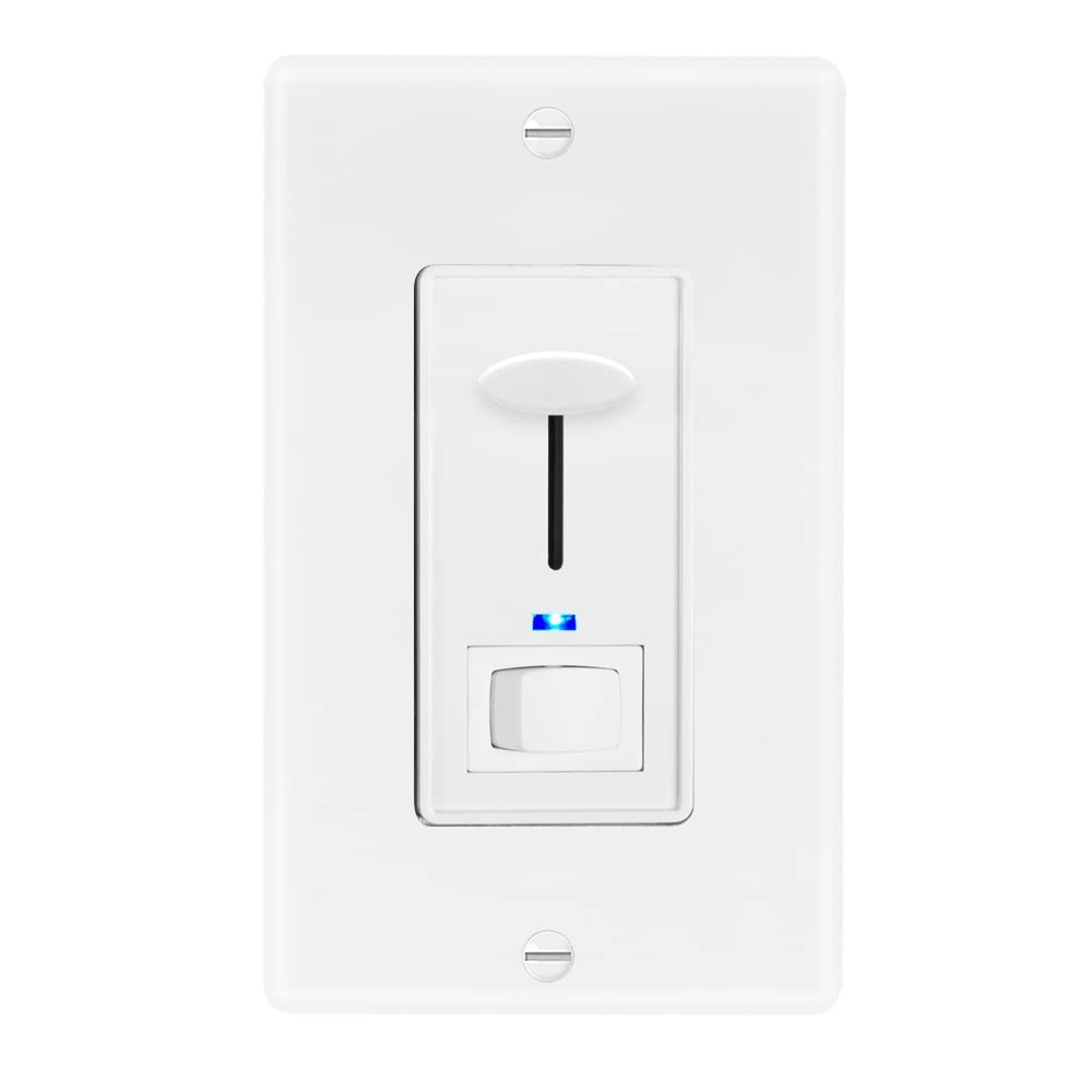 Dimmable Light Switch, Blue Indicator, 600 Watt, LED Bulb Compatible, White