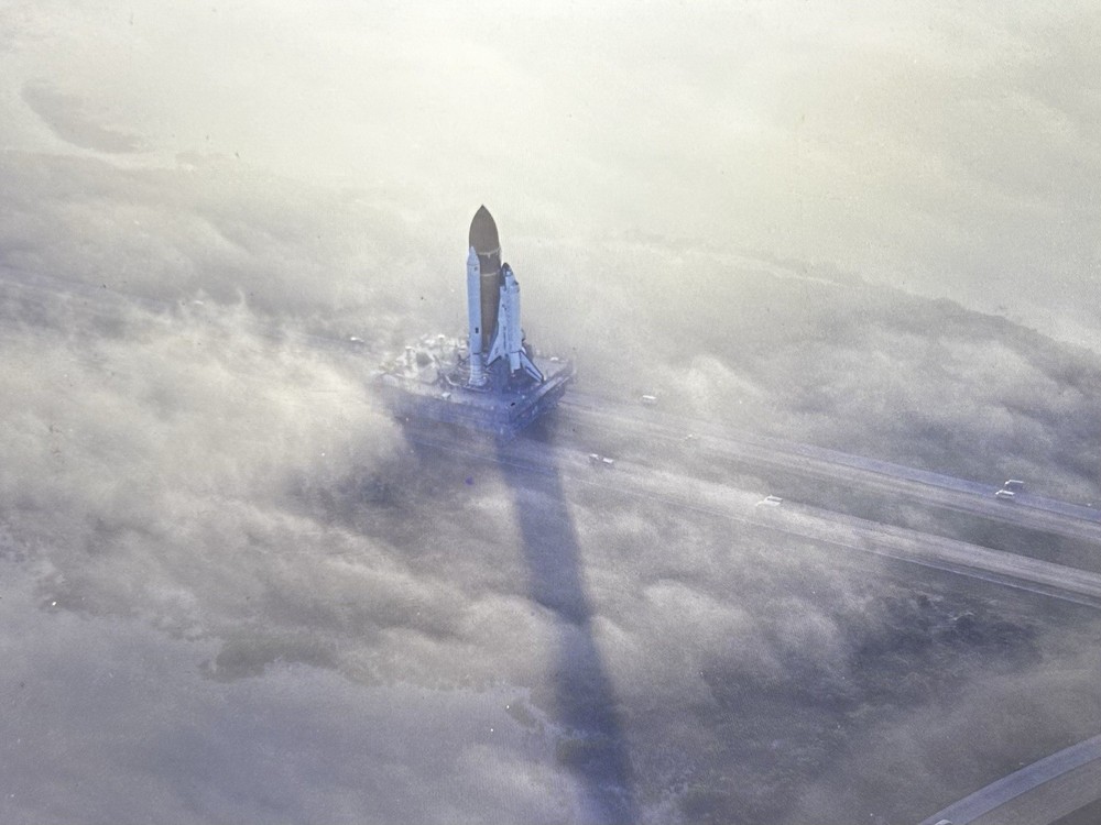 1982 NASA KSC Space Shuttle Orbiter Clouds Fog Crawler Presentation Transparency