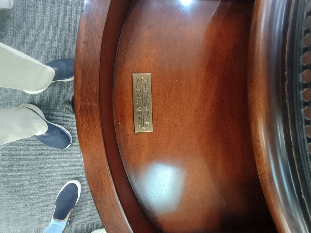 Theodore Alexander Round Side Table Double Tier With Brass Galleries.