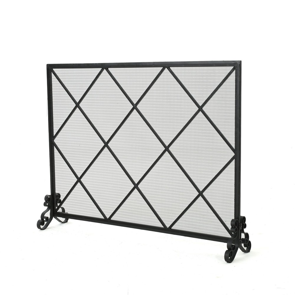 Vintage Fireplace Screen Traditional Scroll Iron Single Panel Mesh Design Screen