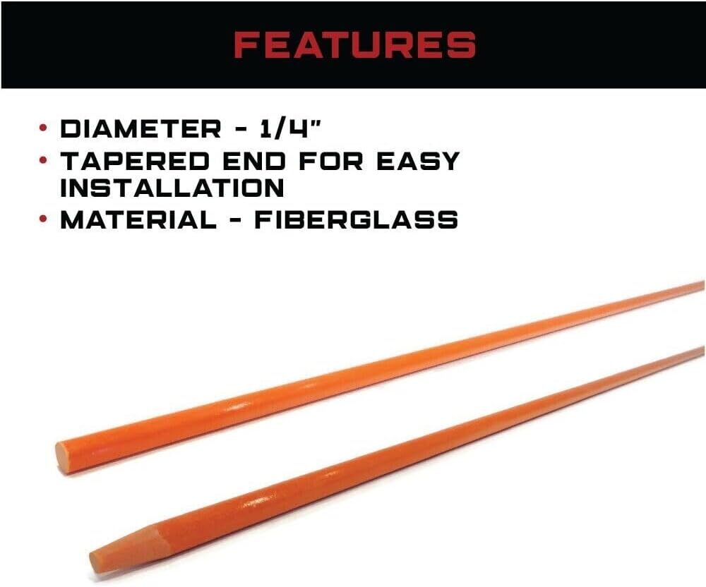 (Pack of 10) 1/4" Orange Snow Poles Plain Markers, Heavy Duty Fiberglass Rod
