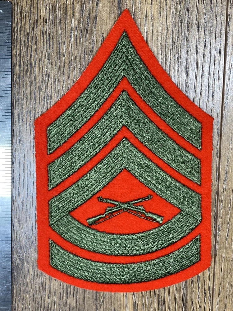 USMC Marines Chevron ~ Gunnery Sergeant (GySgt) ~ E7 ~ Patch Set ~ Green on Red