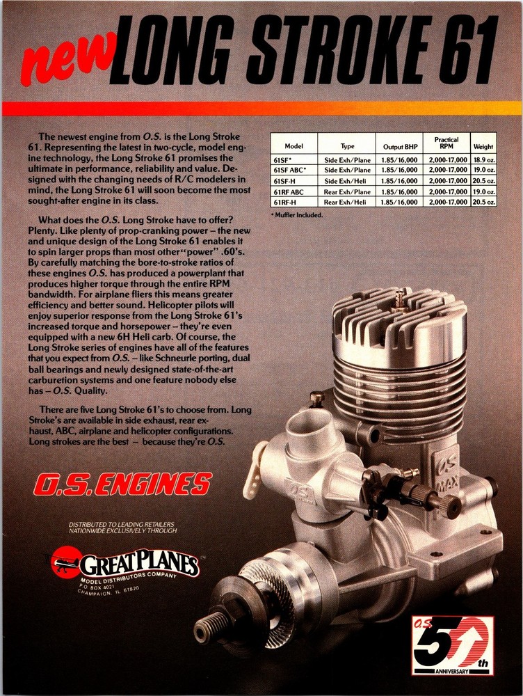 Long Stroke 61 OS Engine RC Motor Print Ad Wall Decor Ephemera